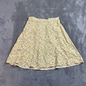 Old Navy Skirt Womens XS Yellow White Floral Print Viscose Midi A-Line Summer‎